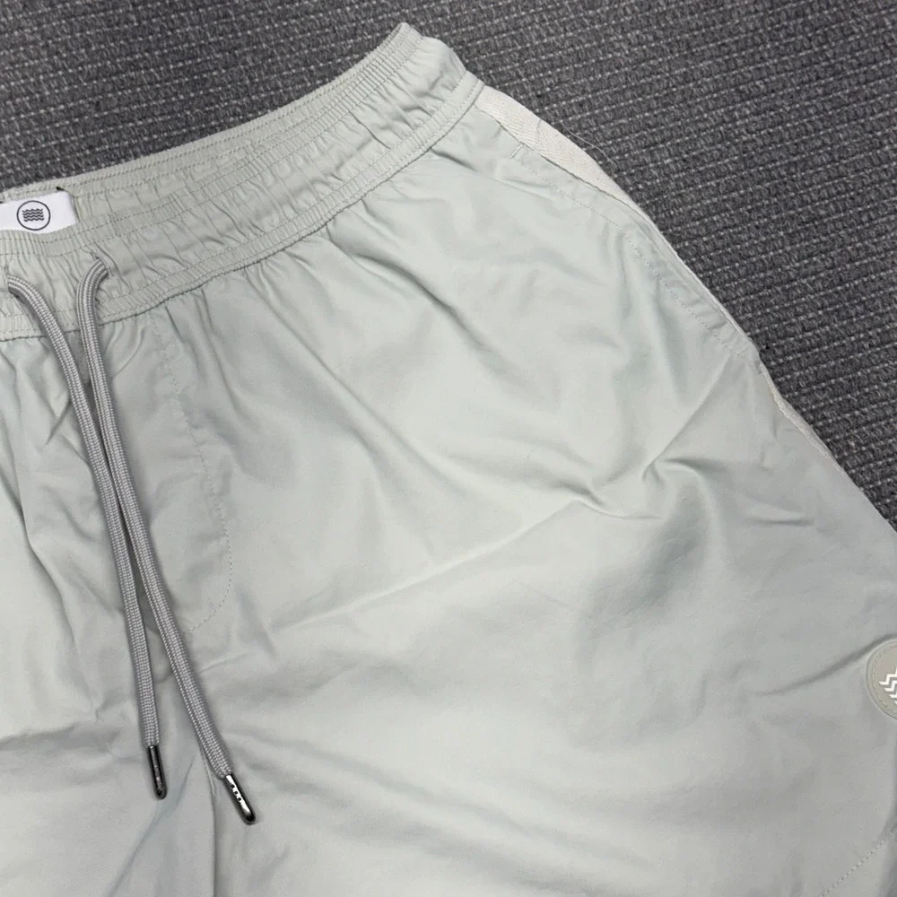 Topman Mens Swim Shorts Sage Green Side Stripe Drawstring Trunks‎ Size S/M